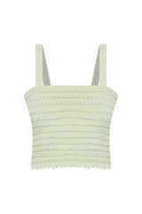 Rhinestone Trim Knit Crop Top in Almond Green