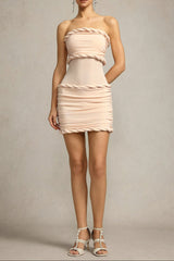 olivia Sleeveless Folds Midi Dress in pale pink