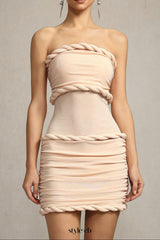 olivia Sleeveless Folds Midi Dress in pale pink