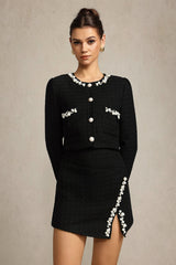 black grace Long Sleeves Pearl Top & Skirt Two-Piece Set
