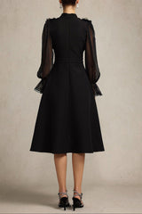 helen Long Sleeves Diamond Artificial Feather Black Top And Skirt Two-Piece Set