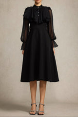 helen Long Sleeves Diamond Artificial Feather Black Top And Skirt Two-Piece Set