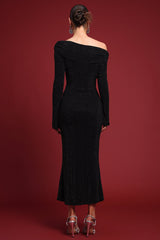 natividad Contour One Shoulder Crystal Maxi Dress in black