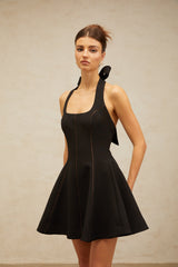sandy halterneck bow-embellished mini dress in Black