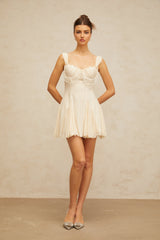 atalanta embellished flared mini dress in cream-white