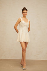 atalanta embellished flared mini dress in cream-white