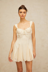 atalanta embellished flared mini dress in cream-white