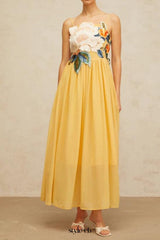 joann Appliqué Camellia Floral Maxi Dress in yellow