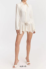 dinah Umbrella tail hem Shirt mini Dress in white