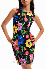 multicolor sleeveless floral mini dress