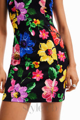 multicolor sleeveless floral mini dress