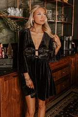 Flirty Allure Velvet Mini Dress in Black