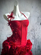 Corset Floral Two Piece Set Mini Dress In Red