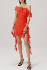 Ruffle Detail Georgette Mini Dress in orange