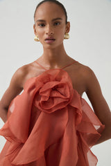 Off-Shoulder Ruffle Layered Maxi Dress In Coral Clay