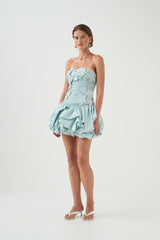 moira floral strapless Puffy mini dress in blue
