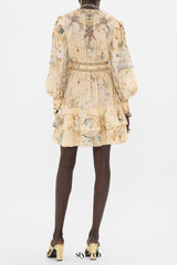 multicolor floral print v-neckline silk layer mini dress