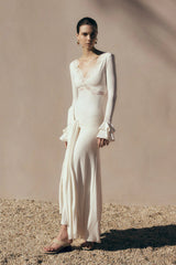 pamela V-neck lace see-through maxi dress in white