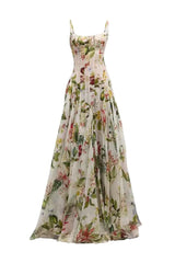 multicolor floral print fauna gazar gown