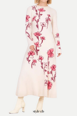 odette stretch knit maxi dress in ecru multi