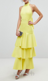 samantha layered off-shoulder midi dress in yellow
