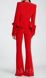 raya ruffled blazer pants set in red