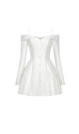off-shoulder pleated trim mini dress in white