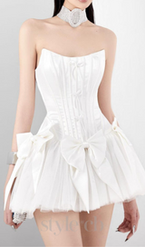 ELSIE BOWKNOT MESH STRAPLESS MINI DRESS IN WHITE