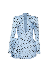 jenny Polka Dots Satin Mini Dress in Blue
