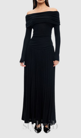 sara bodycon strapless long sleeve maxi dress in black