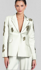 Winee Rhinestones embellished Blazer Set White