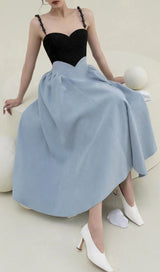 SPANDEX STITCHING MINIMALIST DRESS IN BLACK AND BLUE