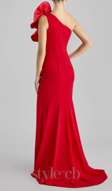 suzanne flower mermaid crepe maxi dress in red