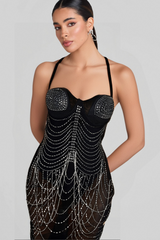 RHINESTONE EMBELLISHED MESH DRESS