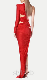 Caits One Shoulder Crystal Cutout Maxi Dress