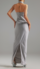 Diamond embellished Halter Maxi Dress in silver