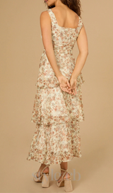 floral midi dress in ivory-rust
