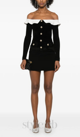 claire chenille knit off shoulder top in black