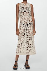 georgia cotton crochet midi dress in apricot