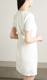 EDEN WHITE EMBELLISHED CUTOUT SEQUINED TULLE MINI DRESS