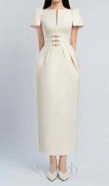 v-cut neckline maxi dress in beige