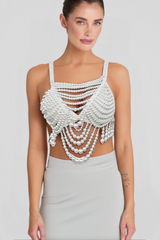 PEARL EMBELLISHED BUSTIER TOP