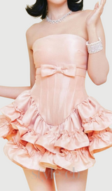 wendy ruched trim strapless mini dress in pink