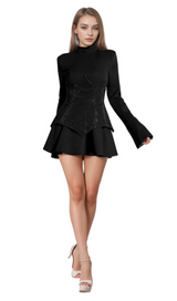 athena Keilani Black Long Sleeve Mini Bodysuit