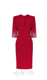 biela v-neck crystal-embellished midi dress in red