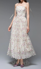 floral print a-line square neck maxi dress