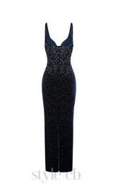 Crystal Velvet Singlet maxi dress in midnight black