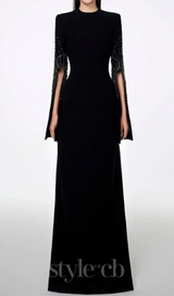 stephanie slit-sleeve bodycon maxi dress in black