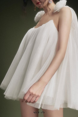 flower tulle strap mini dress in white