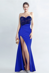 BLUE SEQUIN HIGH SLIT MAXI DRESS